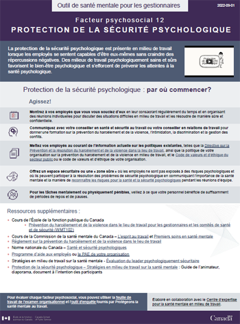 Facteur psychosocial 12 - Protection de la sécurité psychologique